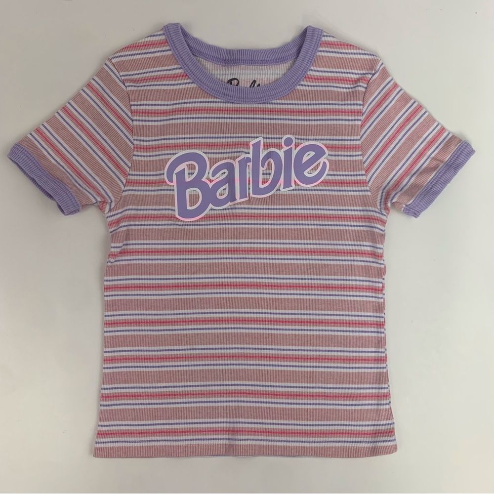 Barbie Short Sleeve Ribbed Colorful Tee Top Size: L (10- 12)